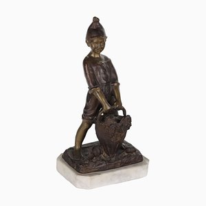 Bronze Boy with Basket of Grapes by Giovanni De Martino