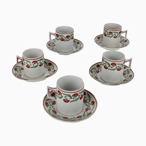 Tazas de café y platillos de porcelana de Ginori Italy, siglo XIX. Juego de 10