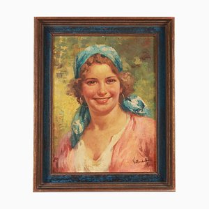 A. Vallone, Portrait of a Young Commoner, 20th Century, Oil on Canvas, Framed