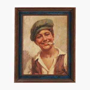 A. Vallone, Portrait of a Street Boy, Oil on Canvas, 20th Century, Framed