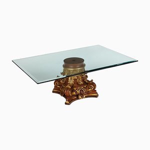Table in Gilded and Painted Wood with Glass Top, Italy, 20th Century