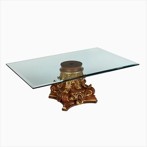 Table in Gilded and Painted Wood with Glass Top, Italy, 20th Century