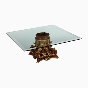 Mesa de madera lacada y dorada con tablero de vidrio, Italia, siglo XX