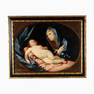 D'après Guido Reni, Vierge Marie en Adoration de l'Enfant Endormi, Huile sur Toile, Encadrée