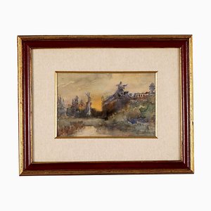 Pompeo Mariani, Landscape, 19th-20th Century, Watercolor, Framed