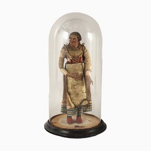 Patinated Terracotta Figurine in Glass Dome, 1800s