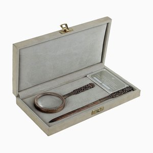 Schreibtisch Set aus perforiertem Silber mit Etui, 3 . Set