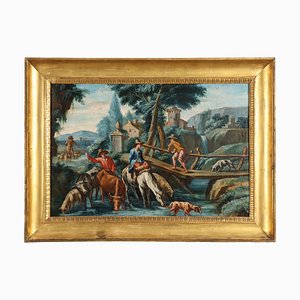 Paisaje con figuras, óleo sobre lienzo, siglos XIX-XX, enmarcado