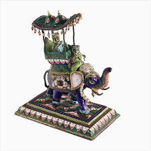 Elephant Figurine with Enameled Silver Beads, Early 20th Century