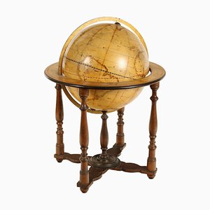 Grand Globe en Bois, Papier et Fer Doré