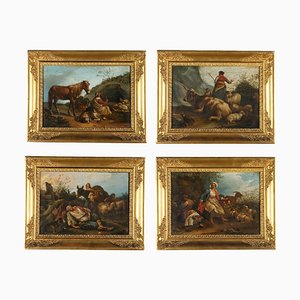 Shepherds, 1800er, Öl auf Papier auf Leinwand, Gerahmt, 4er Set