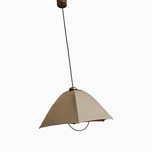 Austrian Height-Adjustable Ceiling Lamp with Beefed Fabric Screen of Brass Mounting from Vest, 1970s