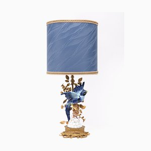Italian Tole Table Lamp in Sèvres Porcelain with Exotic Bird Motif by Giulia Mangan, 1972