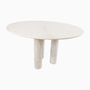 Italian Round Travertine Dining Table, 1970s