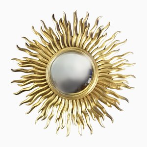 Vintage Convex Sun Mirror in Gilded Wood, France, 1960s