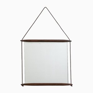 Wall Mirror with Wooden Frame and Leather Ribbon by Ico Luisa Parisi for MIM, 1950s