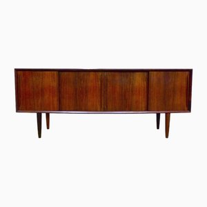 Danish Minimalist Sideboard with Curved Front and Sliding Doors by Svend Aage Madsen for H.P. Hansen, 1960s
