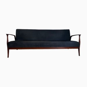 Skandinavisches Sofa aus schwarzem Stoff & exotischem Holz, 1960er