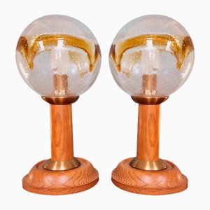 Table Lamps in Wooden Tables and Two-Tone Blown Glass from Honsel Leuchten, 1970s, Set of 2