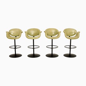 Vintage Leather Tulip Bar Stools by Pierre Paulin from Artifort, 1970s, Set of 4
