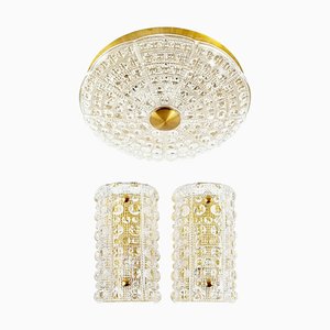 Mid-Century Scandinavian Glass Flush Mount and Wall Lights by Carl Fagerlund for Orrefors, 1960s, Set of 3