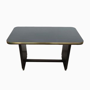 Table Vintage en Bois avec Plateau en Verre Noir, 1950s