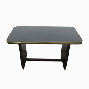 Vintage Wooden Table with Inlaid Black Glass Top, 1950s