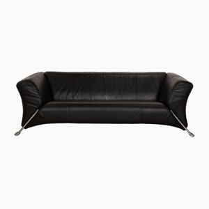 Model 322 Three-Seater Sofa in Black Leather from Rolf Benz