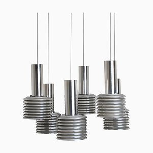 Metal and Chrome Cascading Pendant Light attributed to Staff Leuchten, 1970s