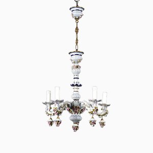 Porcelain Chandelier with Flower Motif from Capodimonte