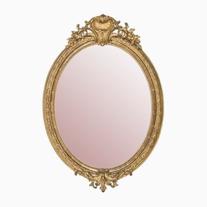 19th Century Gilt Wood Oval Mirror with Shell Crest, 1890s