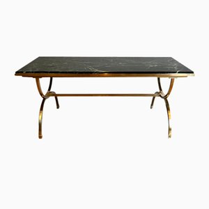 Brass Coffee Table with Marble Tray from Maison Jansen, 1940s