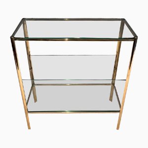 Magazine Rack in Polished Bronze and Glass by Jacques Théophile Lepelletier, 1970s