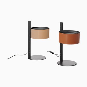 Metal and Leather Table Lamps by Victor Vasilev for Oluce, Set of 2