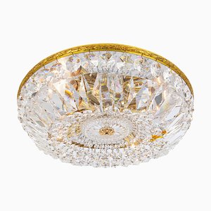 Brass and Crystal Flush Mount attributed to Palwa, Germany, 1970s