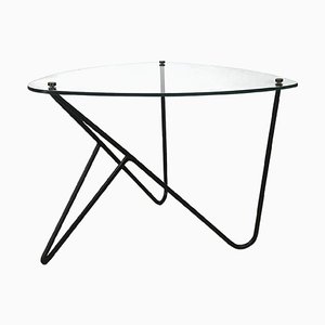 Italian Coffee Table with Triangular Top & Glass and Black Metal Structure, 1950s