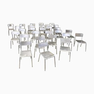 Italian Modern Rectangular Aluminum Stackable Chairs, 1980s, Set of 28