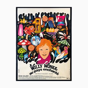 Póster de película Willy Wonka francés grande de Bacha, 1971