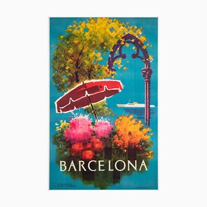 Poster pubblicitario da viaggio, Spagna, Barcellona, anni '50