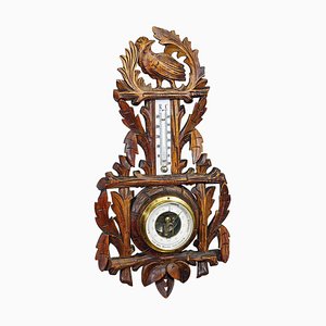 Wooden Carved Black Forest Weather Station with Bird, 1890s