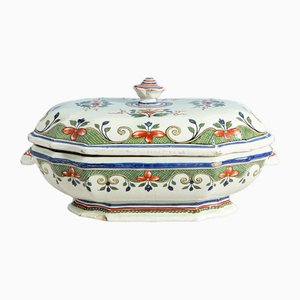 Large Late 18th Century Polychrome Soup Tureen in Faience, Rouen