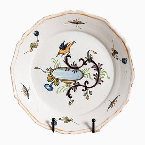 Late 18th Century Plate with Bird & Fountain from Nevers Faience
