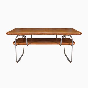 Vintage Coffee Table in Oak and Chromed Tubular Metal, 1960s