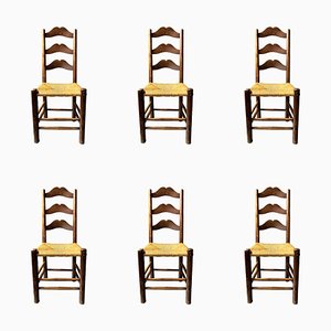 Chaises d'Appoint Rustiques en Paille de style Perriand, France, 1950s, Set de 6