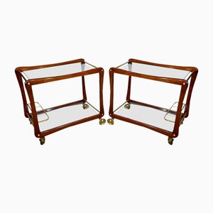 Serving Carts in Mahogany, Glass and Brass, 1960s, Set of 2