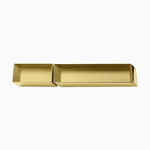 Axonometry Pen and Cards Brass Tray Set by Elisa Giovannoni