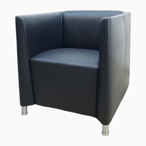 Club Armchair in Black Designer Real Leather from Walter Knoll / Wilhelm Knoll