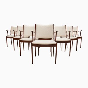 Danish Dining Chairs in Rosewood & Cream Boucle Fabric, Set of 8