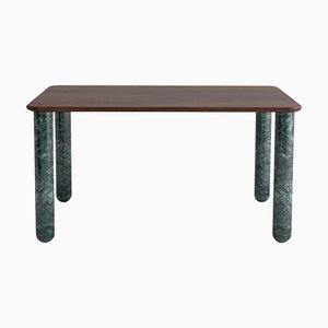 Medium Walnut and Green Marble Sunday Dining Table by Jean-Baptiste Souletie