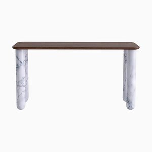 Small Walnut and White Marble Sunday Dining Table by Jean-Baptiste Souletie